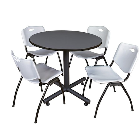 Kobe Kobe Round Table & Chair Set, Wood, Metal, Plastic Top, Grey TKB42RNDGY47GY
